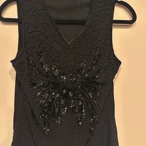 Temptations Black Sheer Womens SmallXS Beaded Party Top 
Sleeveless Lined Shirt